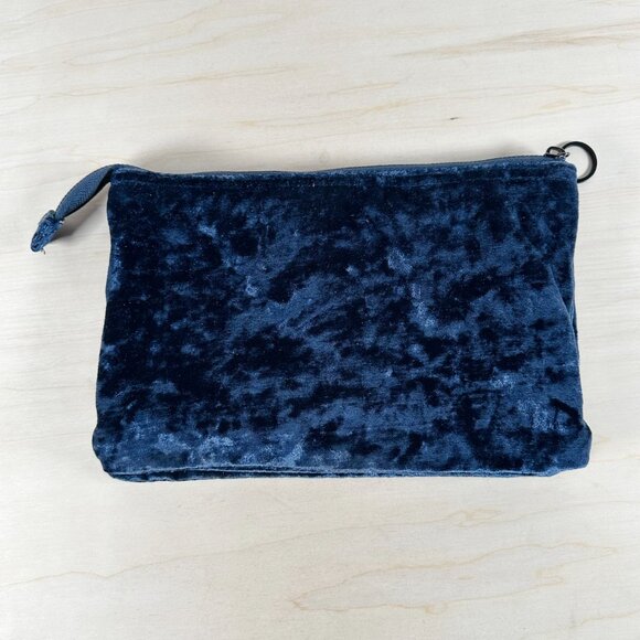 Isabella Scott Dark Blue Velvet Clutch Cosmetic Bag‎ 5 Pockets! Make-up Navy - Picture 3 of 7